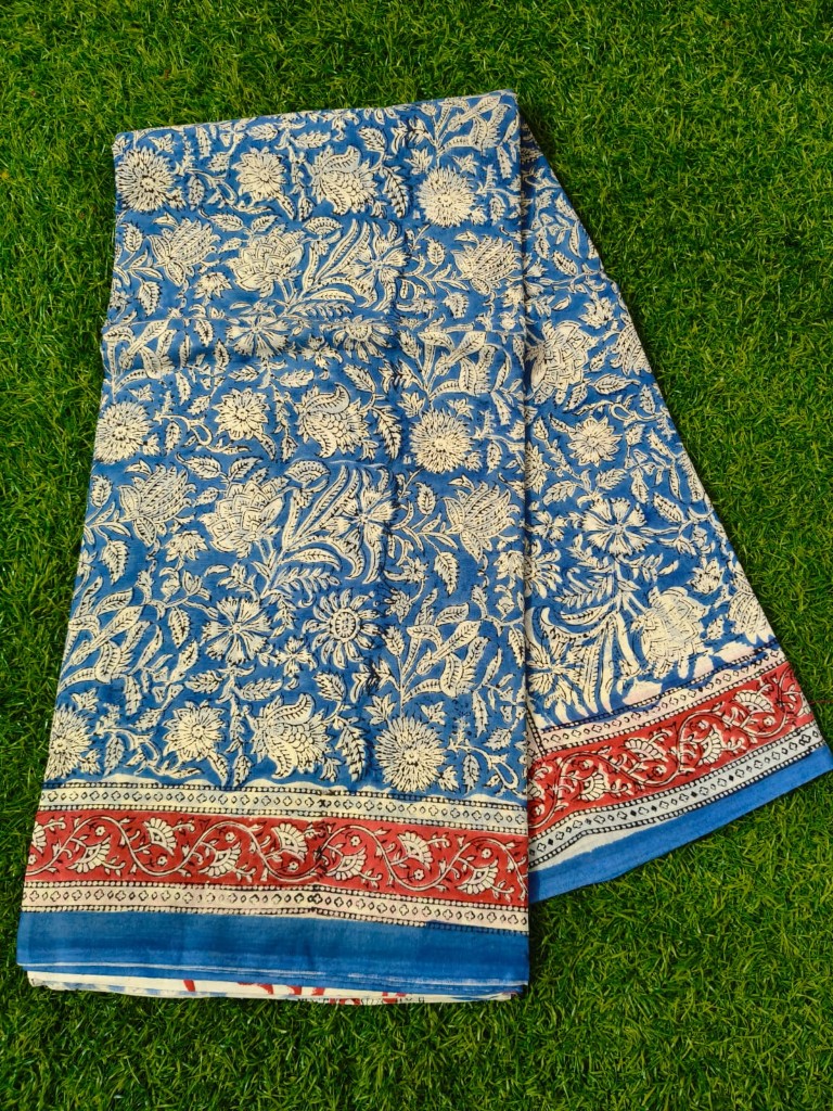 Indigo Ajrakh Floral Saree